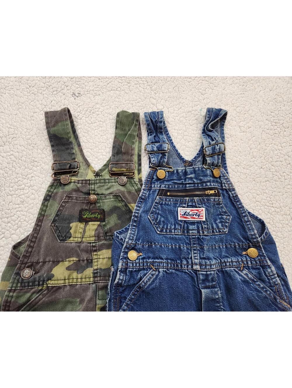 Vintage Liberty Overalls Youth Bundle lot of 2 Bibs Denim Camo Original Fit